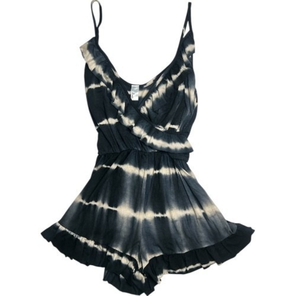 Lani California Navy Tie Dye Ruffle Romper Small Strappy V Neck Summer One Piece